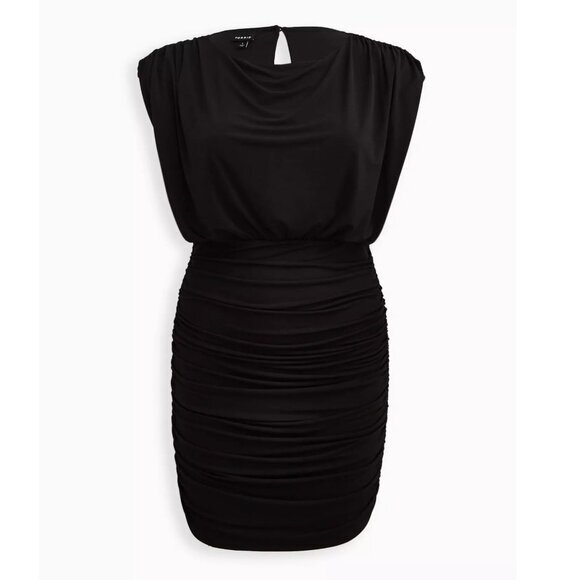 TORRID 2 Plus Size Mini Studio Knit Ruched Dress Black Blouson Sheath Sexy Party - Picture 3 of 15